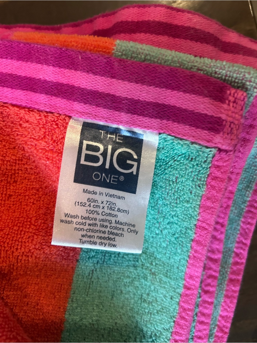 The Big One Multi-Color Pink & Turquoise Striped Beach Towel - Picture 3 of 3